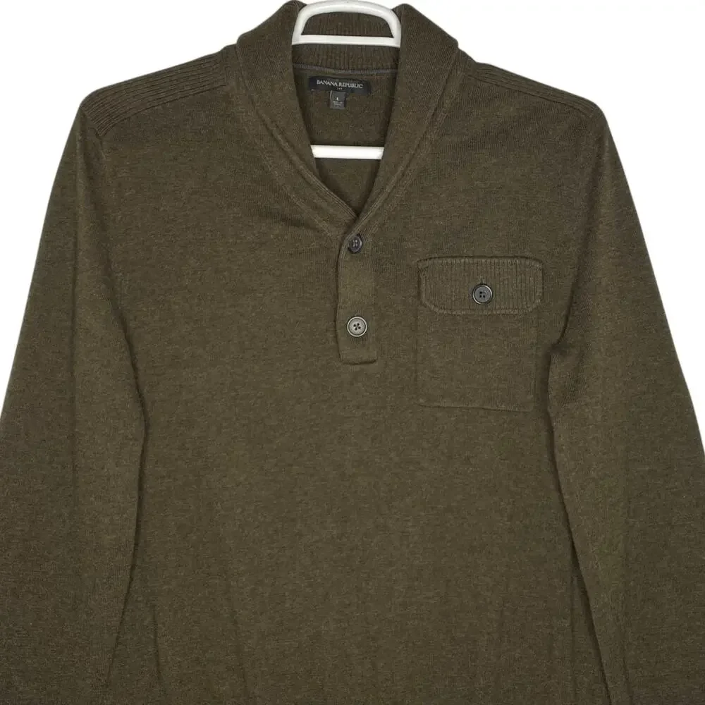 Banana Republic Shawl Collar Sweater Green Button Pullover Large Cabin Gorpcore
